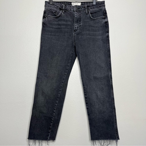 Free People Women Jeans 28"  Black Rita Cropped Flare Raw Hem Pants Boho Grunge - Picture 2 of 10